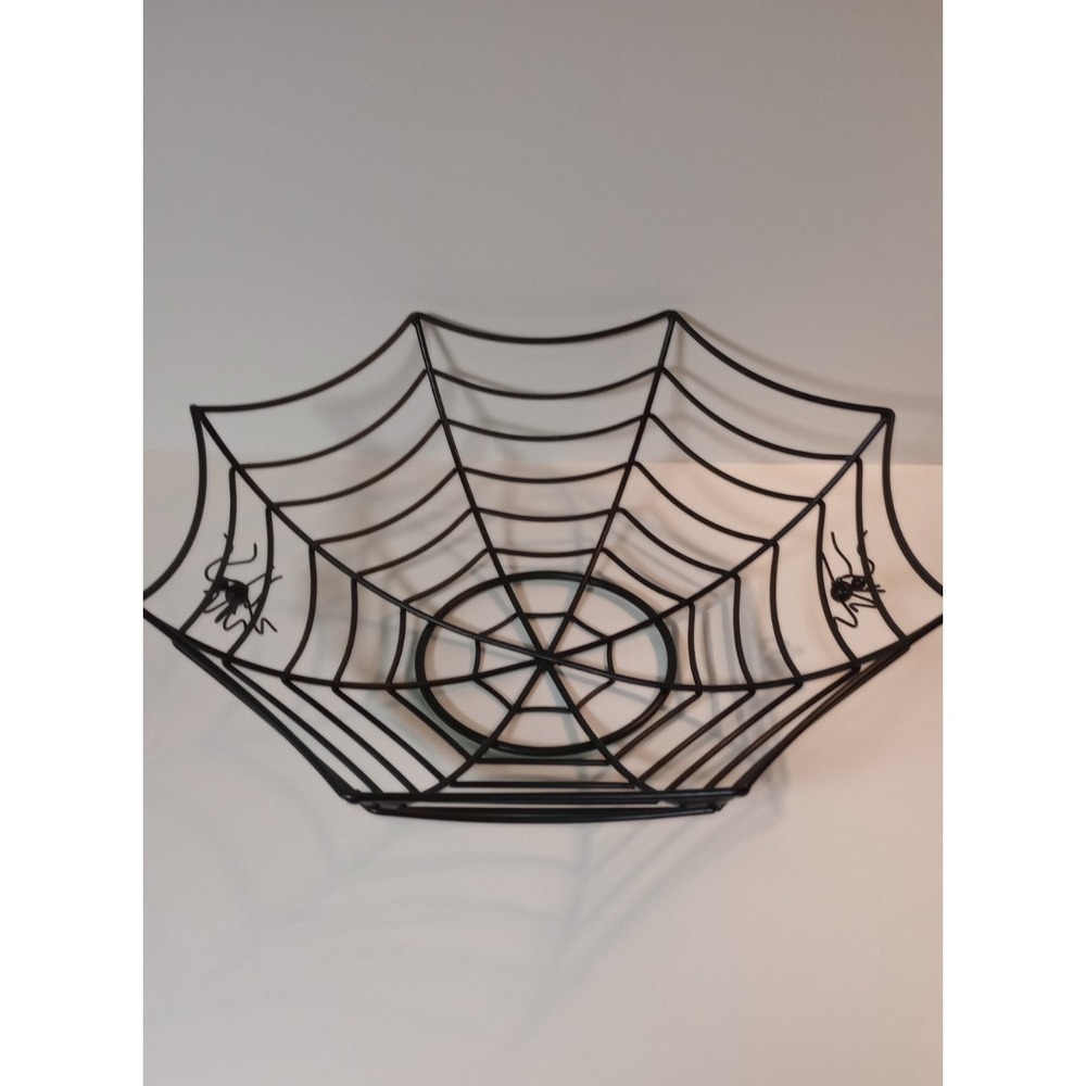 Black Metal Halloween Bowl Spiderweb Spiders Web Decoration Party Candy Spooky